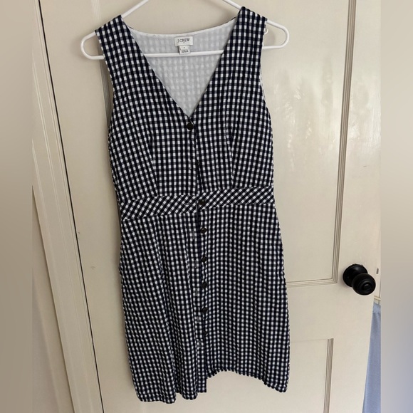 J. Crew Navy and White Checkered/Gingham Midi Dress - Picture 1 of 5